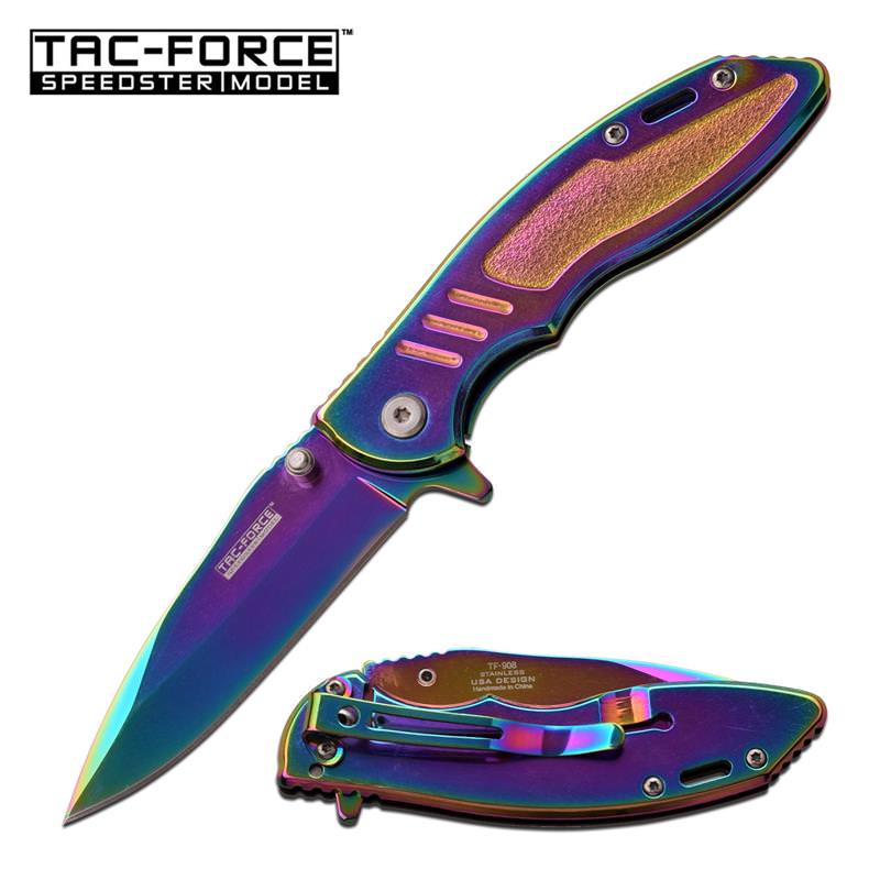 Tac-Force Speedster Model Spring Assisted Knife Full Rainbow Ti-Coated