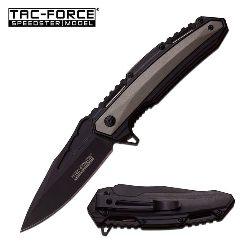 Tac-Force 4.75 Inches Spring Assist Knife Black Handle with Grey Inlay