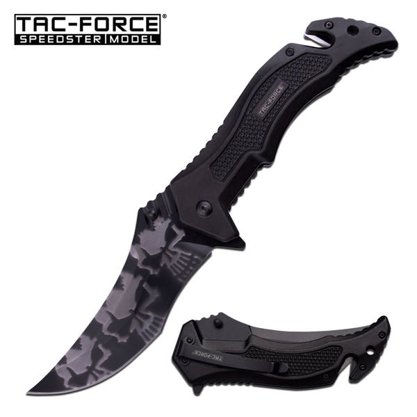 Punisher Skull Blade Black Tactical Rescue Spring Assisted Pocket Knife