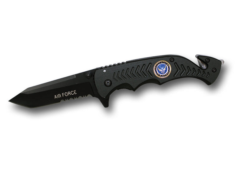 8 Inch Assisted Open Rescue Series Knife All Black AIR FORCE