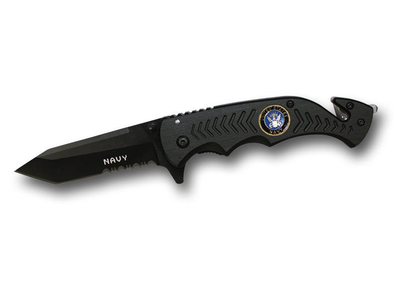 8 Inch Assisted Open Rescue Series Knife All Black US Navy