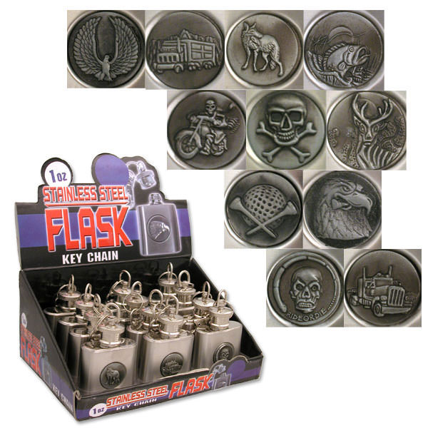 Stainless Steel Key Chain Flask in Display Box Pack of 12 1-Ounce