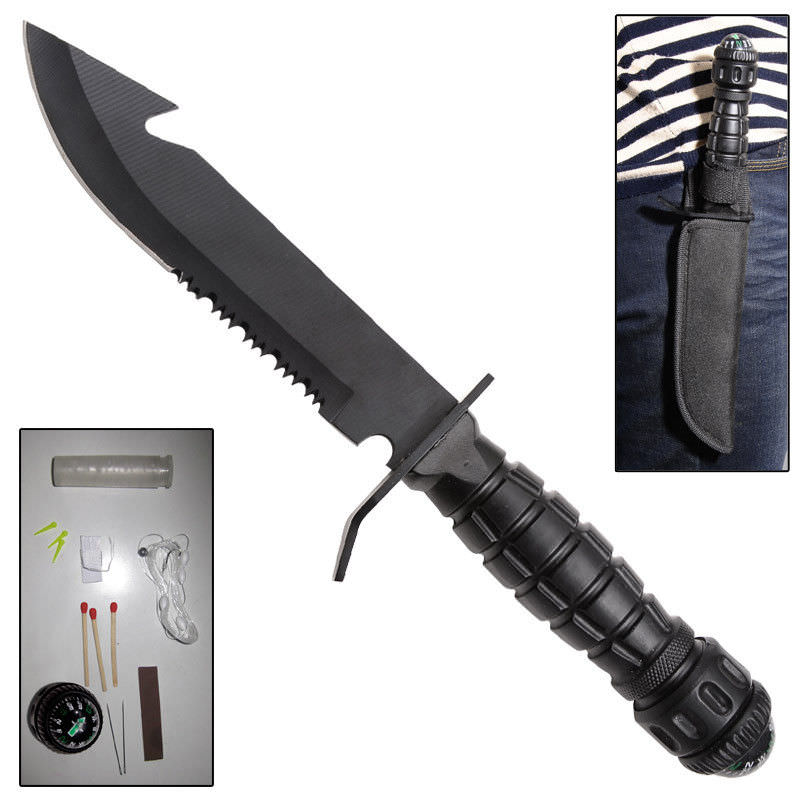 Military Fixed blade Serrated Steel SURVIVAL KIT Knife
