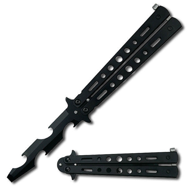 Bottle Popping Training Butterfly Knife Style Can Opener Black Finish