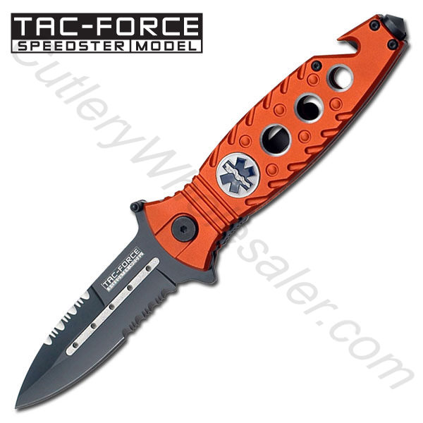 Orange Paramedic EMT Stiletto Style Spring Assisted Knife
