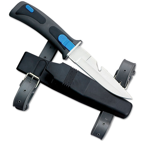 Blue Diving Knife With Drop Point Blade & Ergonomic Modded Sheath