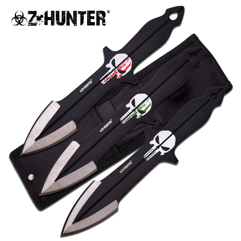 Punisher Skulls 3 Piece Throwing Knife Set With Sheath