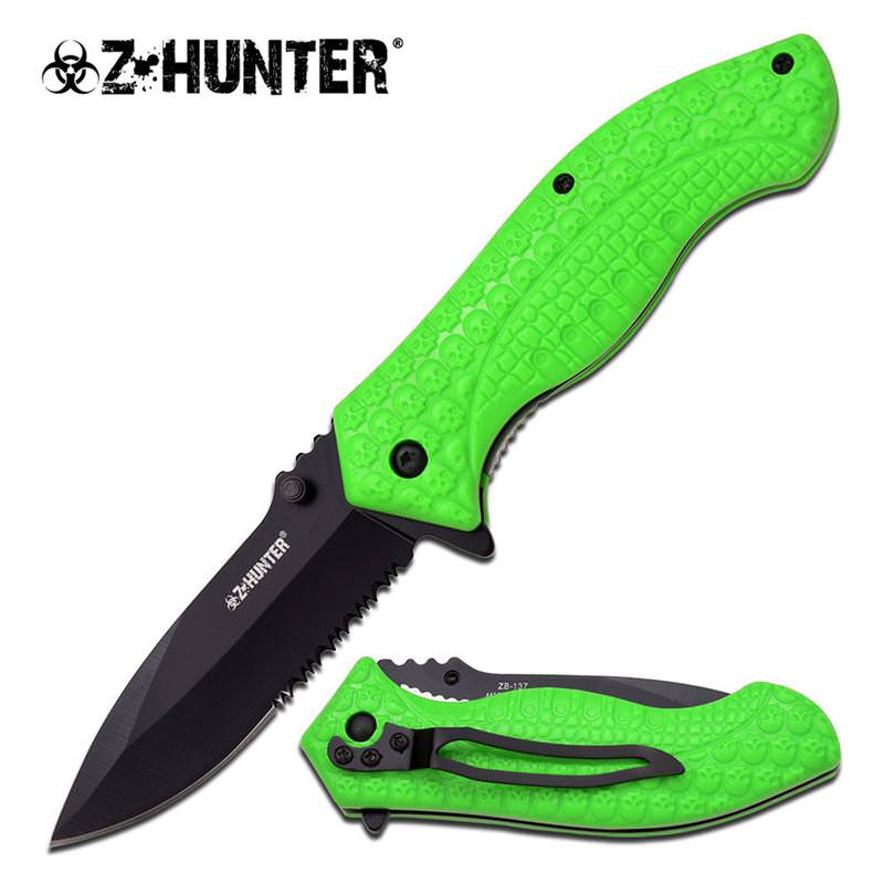 Zombie Green Skull Wall Spring Assisted Folding Pocket Knife ABS Handle