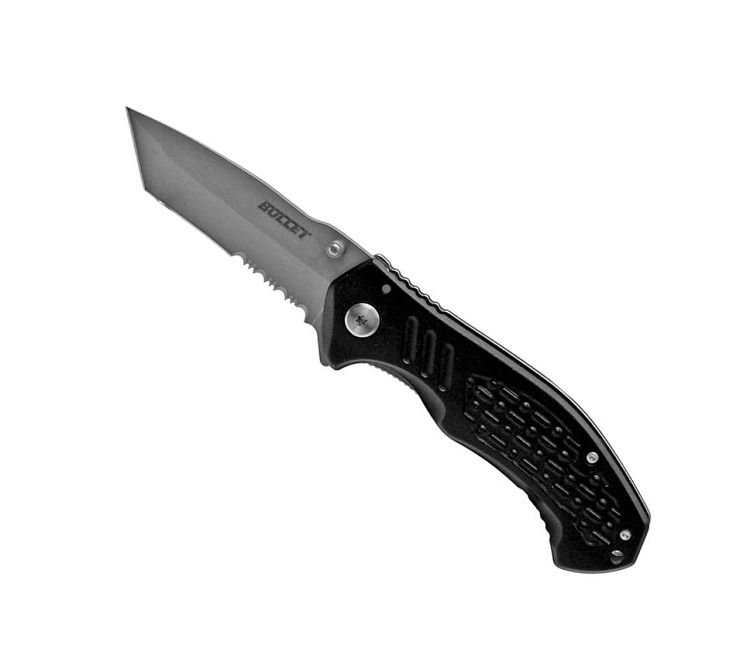 BULLET Tanto Blade Spring Assisted Opening Knife - Black Handle