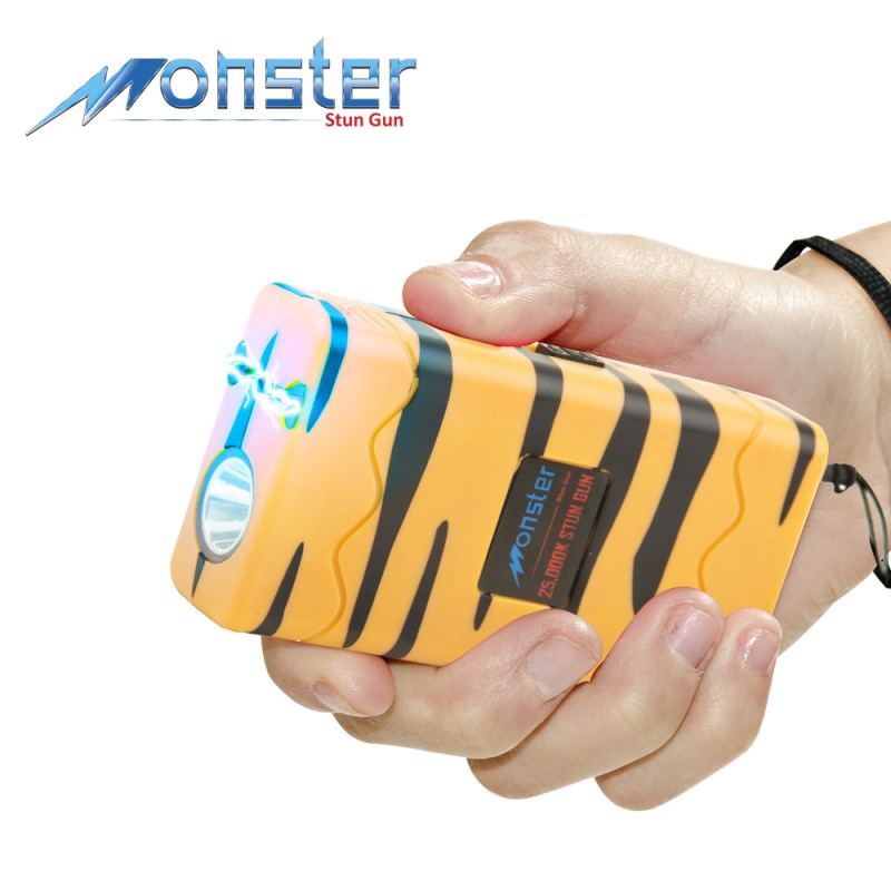 25 Million Volt Rechargeable Stun Gun W/ LED Light & Disable Pin Tiger Print