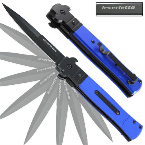 Blue Italian Stiletto Style Knife Spring Assisted Opening