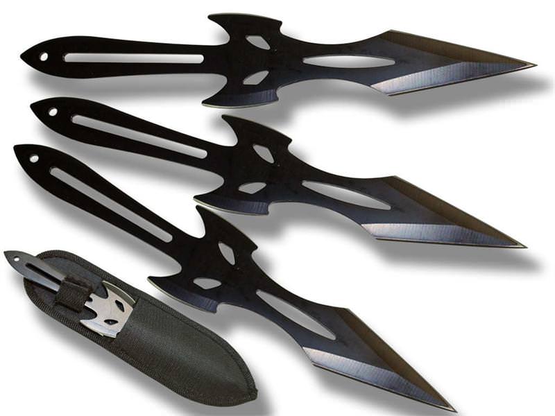 3 Pcs 8 Inch Overall DEVIL Throwing Knife Set Black With Sheath
