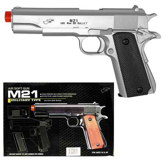 M1911 Airsoft Spring Pistol M21 Military Style Gun 1911 Replica Silver