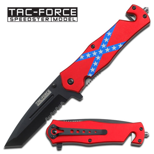 Confederate Flag Handle Rescue Spring Assisted Knife - Tanto Blade