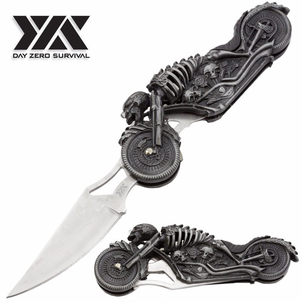LED Biker Fantasy Folding Knife Skull Rider Motorcycle Light-Up Eyes