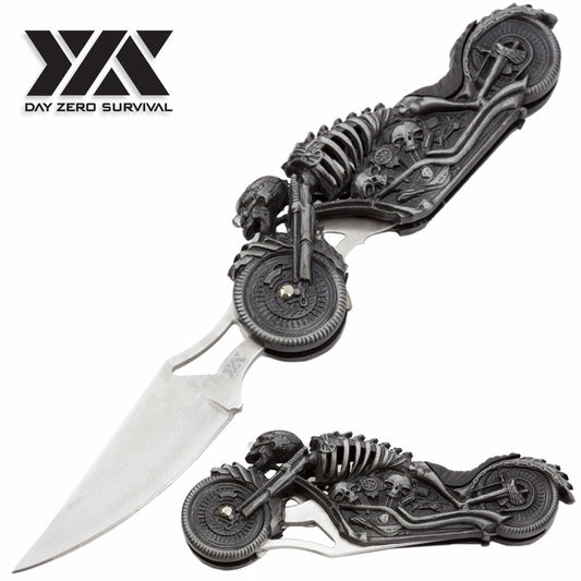 LED Biker Fantasy Folding Knife Skull Rider Motorcycle Light-Up Eyes