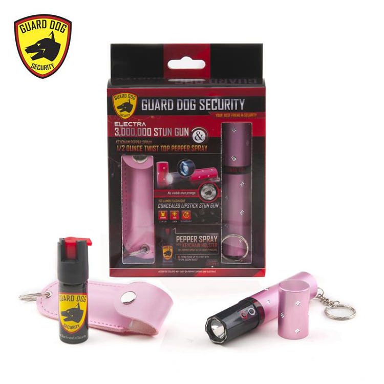 3 Million Volt Concealed Lipstick Stun Gun + Pepper Spray Gift Set Pink
