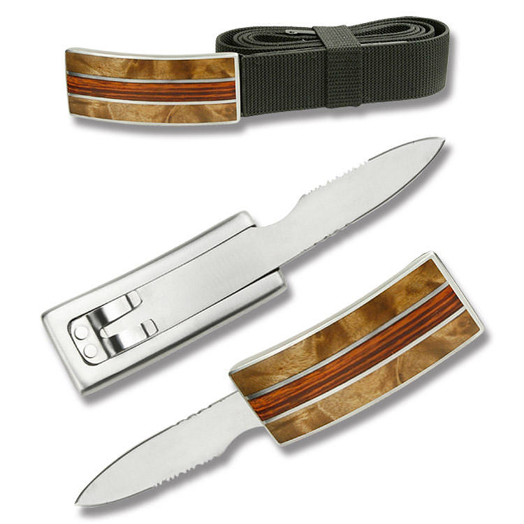 Adjustable Nylon Belt - Maple Burl & Pakkawood Buckle Knife