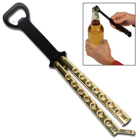 The Bartender Bottle Opener Butterfly Practice Knife - Gold