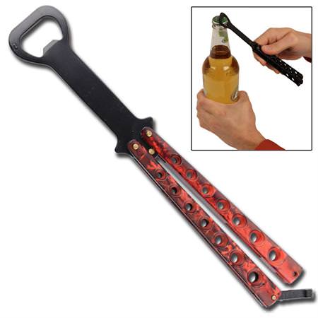 The Bartender Bottle Opener Butterfly Practice Knife - Red Camo