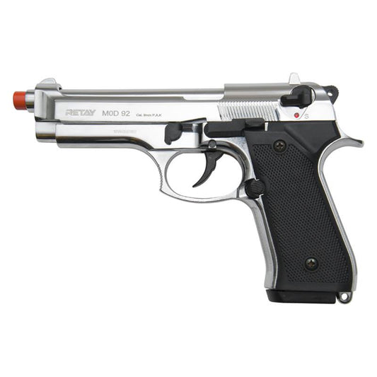 Retay 9MM MOD 92 Front Firing Blank Gun Chrome Finish