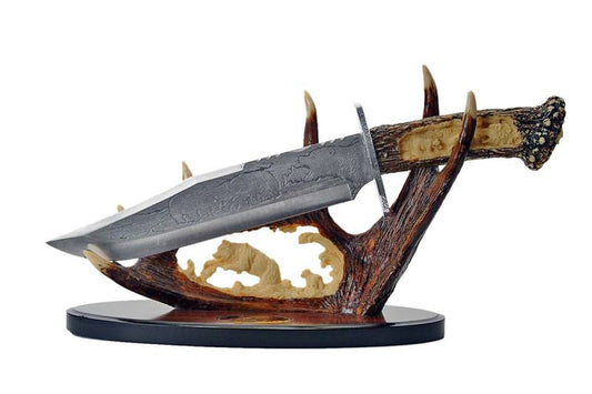 Bear Bowie With Antler Stand Display Wildlife Collectible Knife
