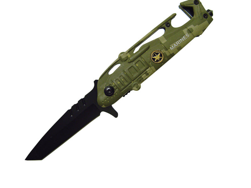 Marines Camo Helicopter Tanto Assisted Open Knife Rescue Knife