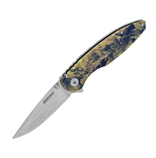 BULLET Diamond Blade Spring Assisted Opening Knife - Camo Handle