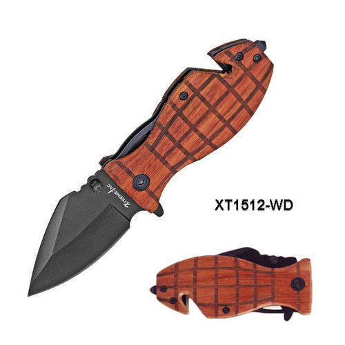 Grenade Rescue Spring Assisted Open Walnut Handle Knife