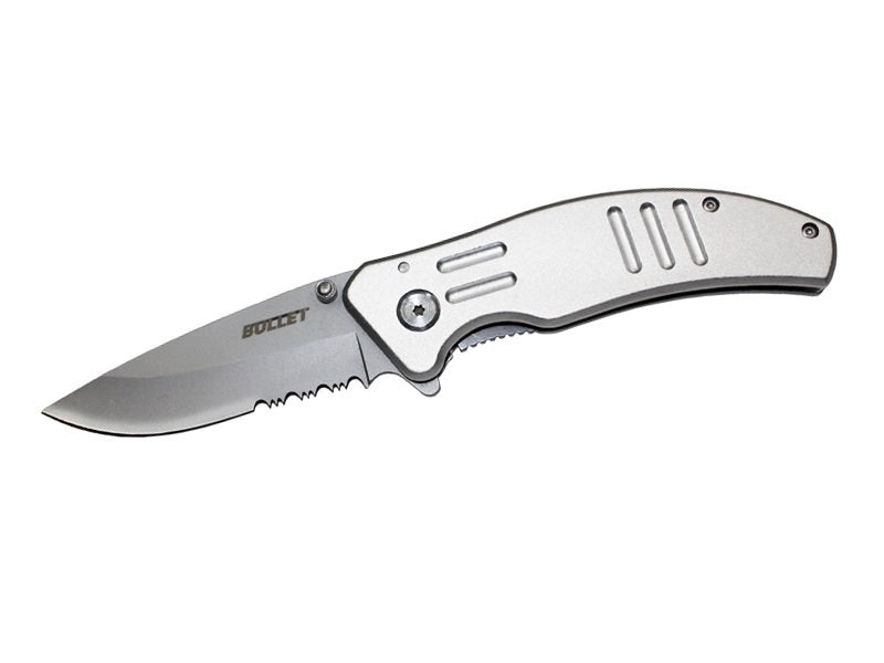 BULLET Spring Assisted Opening Knife - Silver Handle