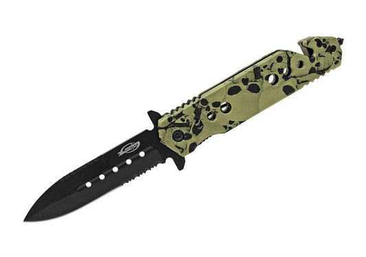 Green Skull Camo Rescue Dagger Style Assisted Opening Knife