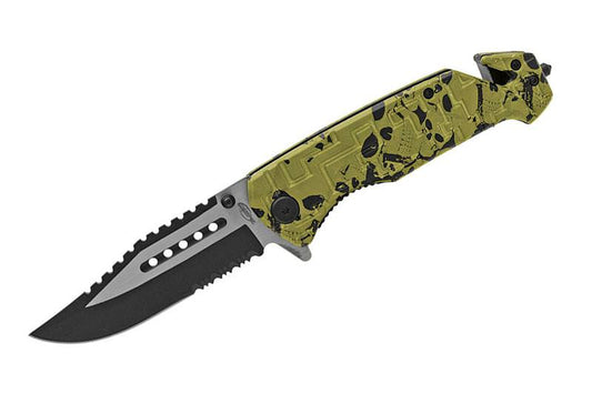 Green Skull Camo Tactical Rescue Style Assisted Knife