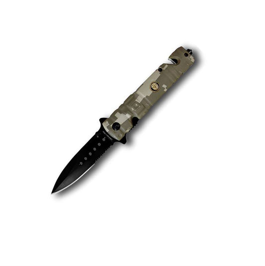 Police Camo Baton-Shaped Handle Rescue Style Assisted Knife