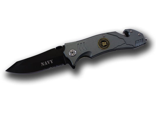 Navy 4.5 Inch Tactical Rescue Knife - Half Serrated Blade