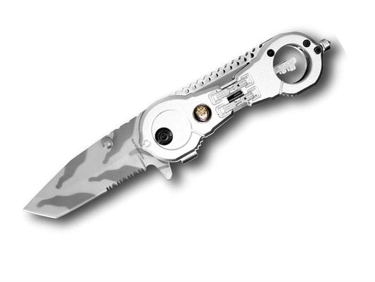 4 5 Inch Police Dept Folding Knife Silver Handcuff Spring Assist