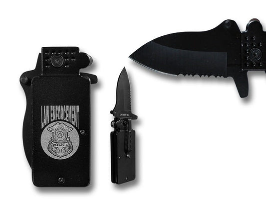 Law Enforcement 3.5 Inch Spring Assisted Lighter Style Knife - Clip