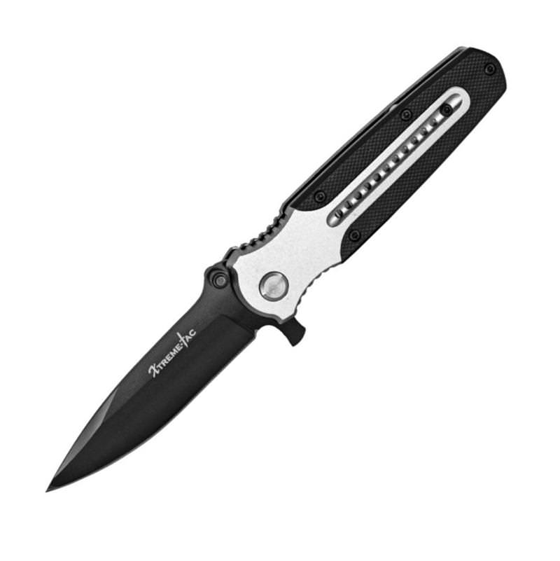 Grey Black Metal Assisted Folding Knife - Belt Clip
