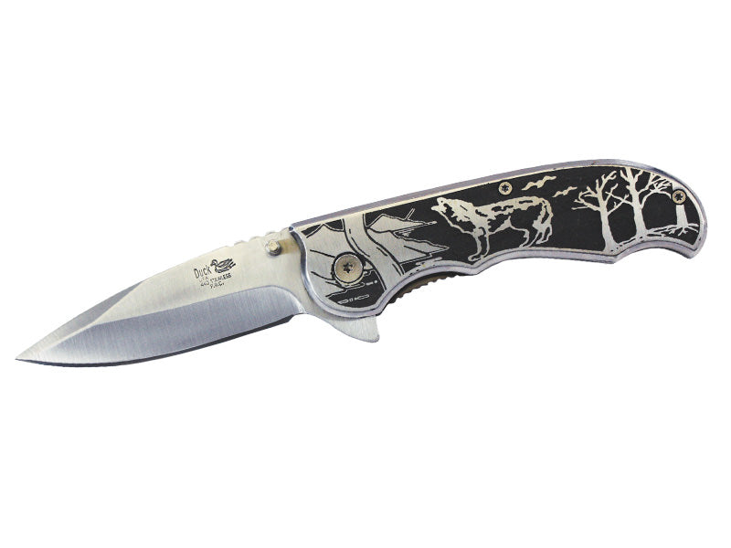 Hawling Wolf Design Printed Metal Handle Assisted Open Knife