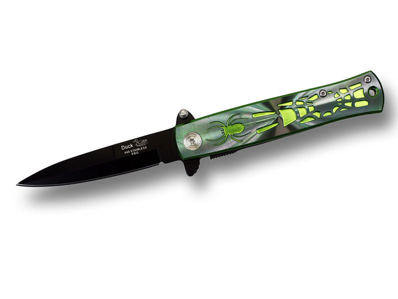 4.5 Inch Spring Assisted Opening Spider Folding Knife - Green