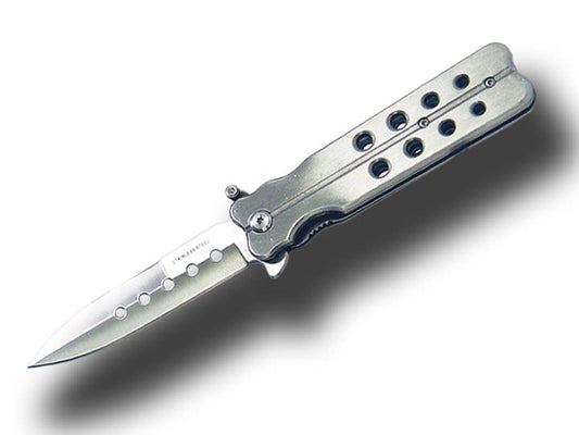 Butterfly Style Silver Metal Handle Spring Assist Knife