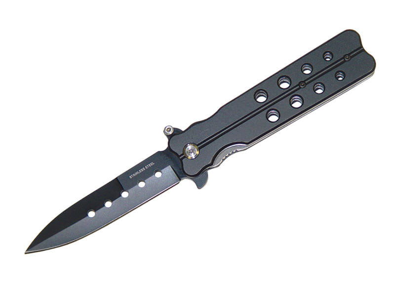 Butterfly Style Black Metal Handle Spring Assist Knife