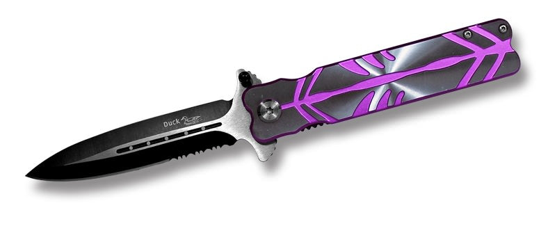 Assisted Opening Stiletto Style Folding Knife Purple & Silver