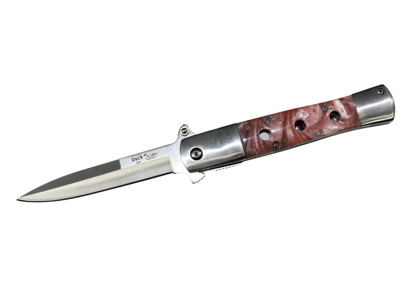 Stiletto Style Spring Assist knife With Pink Pearl Handle