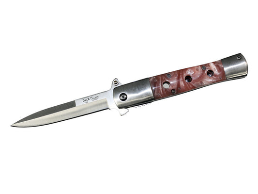 Stiletto Style Spring Assist knife With Pink Pearl Handle