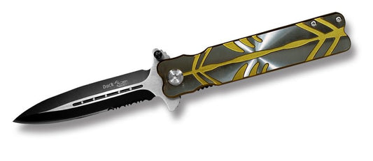 Action Assisted Opening Stiletto Style Folding Knife Green & Silver