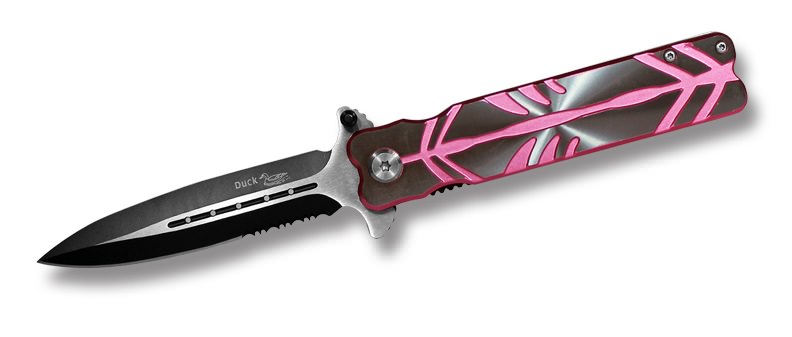 Action Assisted Opening Stiletto Style Folding Knife Pink & Silver