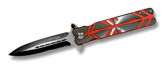 Action Assisted Opening Stiletto Style Folding Knife Red & Silver