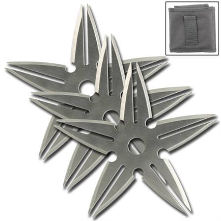 3 Pcs Spinning Moon Throwing Stars - Silver 4 Inch Diameter
