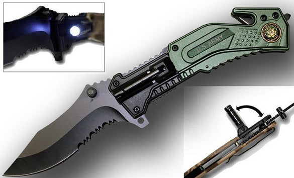 U.S Army Rescue Folder Spring Assist Knife - LED Light