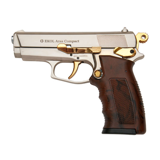 ARAS Compact HP Satin Finish With Gold Fittings - 9MM Blank Gun